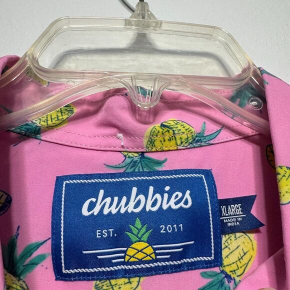 Chubbies Top Button Up Collar Short Sleeve Shirt Pink Pineapple Print Men sz XL - Picture 6 of 9
